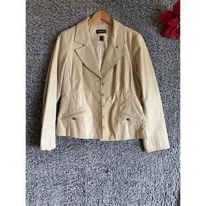Danier Women's Ivory Leather Jacket Size L Mid-Length Casual
